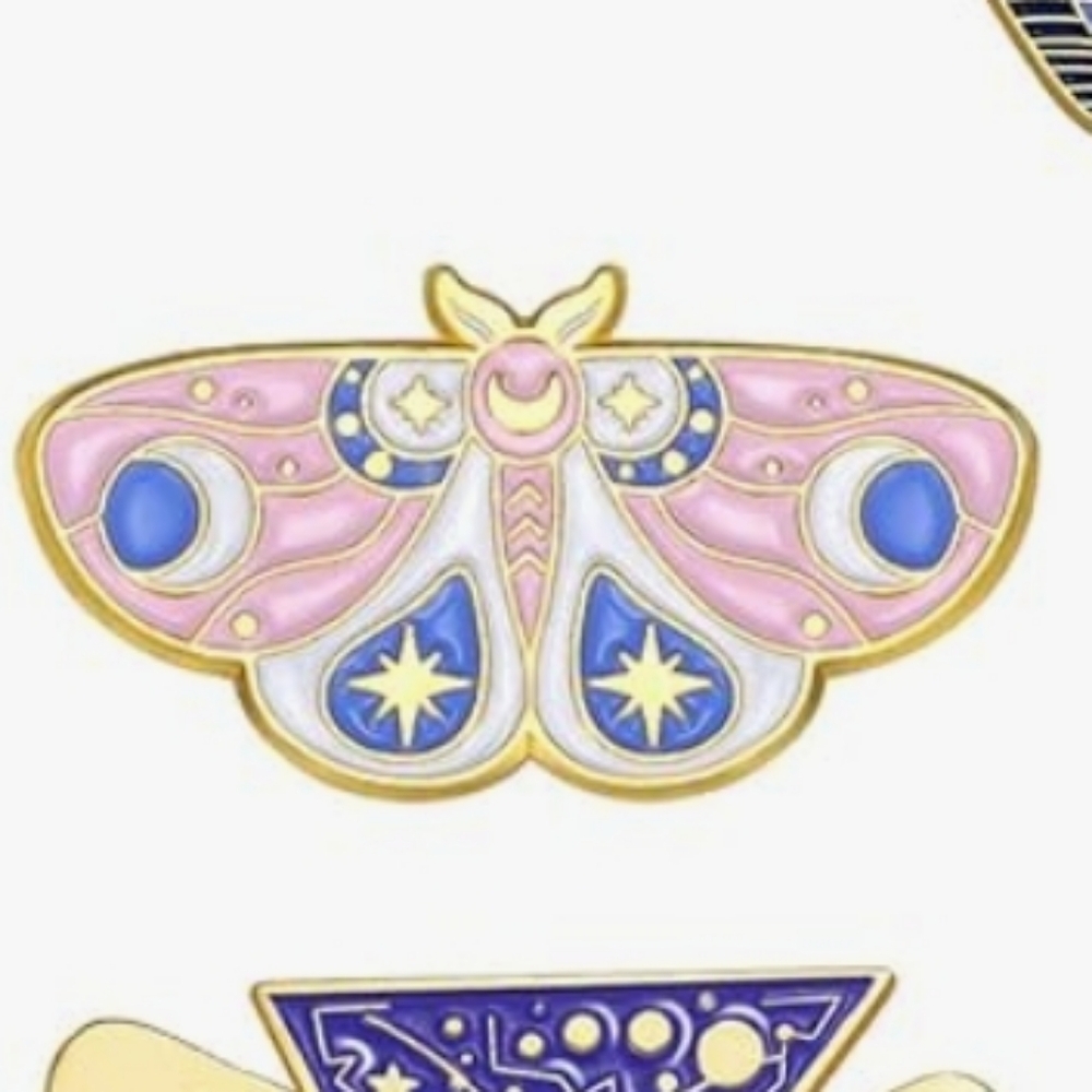 Enamel Moth Pin — Pink, Blue & Gold